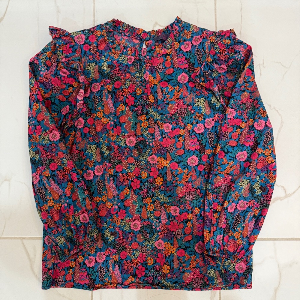 J crew Floral Print Ruffle Sleeve Top - Picture 3 of 3